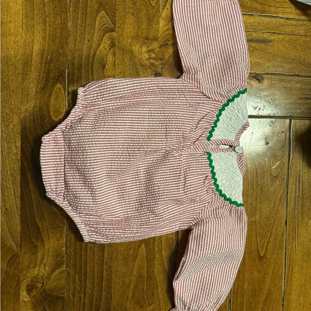 First Christmas Girls Smocked Santa Bubble Romper - Picture 6 of 7